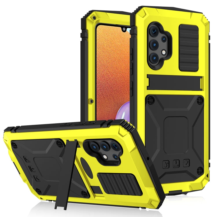 For Samsung Galaxy A32 4G R-JUST Water-resistant Shockproof Dustproof Metal + Silicone Protective Case with Holder(Yellow)