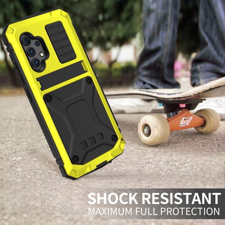 For Samsung Galaxy A32 4G R-JUST Water-resistant Shockproof Dustproof Metal + Silicone Protective Case with Holder(Yellow)