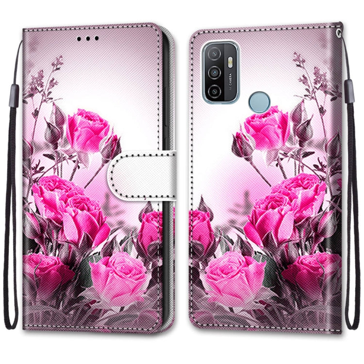 For OPPO A53 4G(2020) / A53s / A32 / A33 (2020) Coloured Drawing Cross Texture Horizontal Flip PU Leather Case with Holder & Card Slots & Wallet & Lanyard(Wild Rose)
