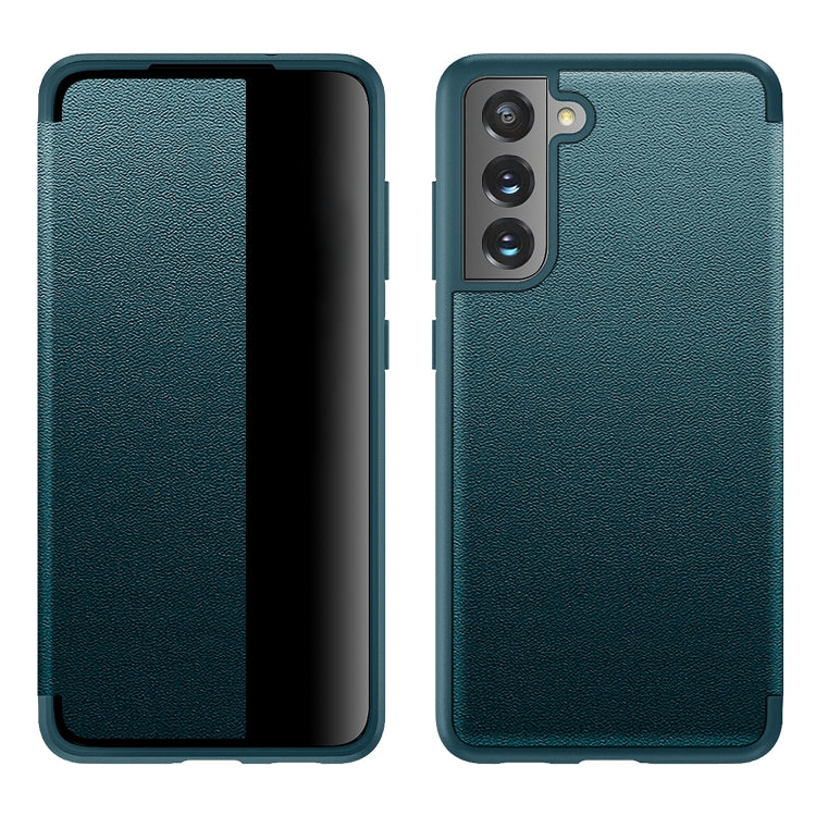 For Samsung Galaxy S21 FE Shockproof Horizontal Flip Plain Leather Phone Case(Green)
