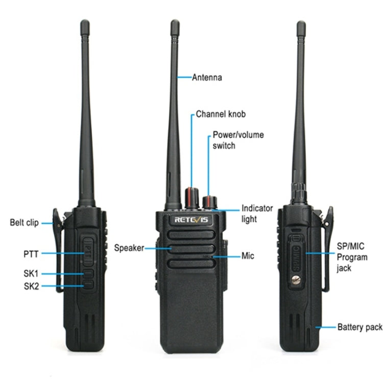 RETEVIS RT29 10W UHF 400-480MHz 16CHS Two Way Radio Handheld Walkie Talkie, US Plug(Black) - free shipping - PMC Jewellery - Order now!