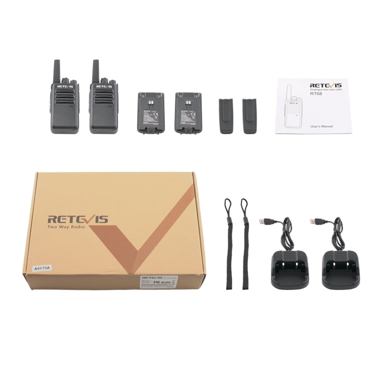 1 Pair RETEVIS RT68 2W 16CHS FRS Two Way Radio Handheld Walkie Talkie, US Plug(Black) - free shipping - PMC TechLife - Order now!