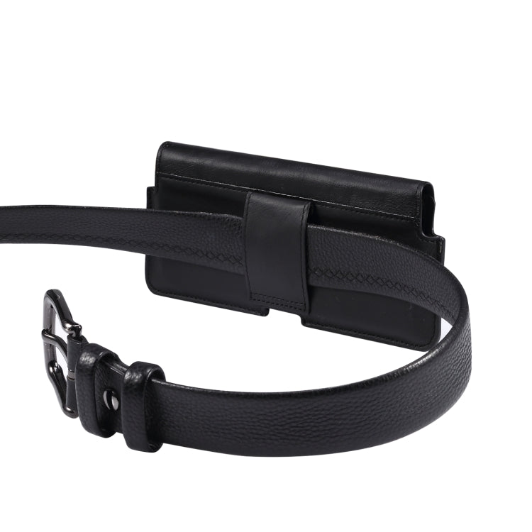 Universal Cow Leather Horizontal Mobile Phone Leather Case Waist Bag For 6.7 inch and Below Phones(Black)