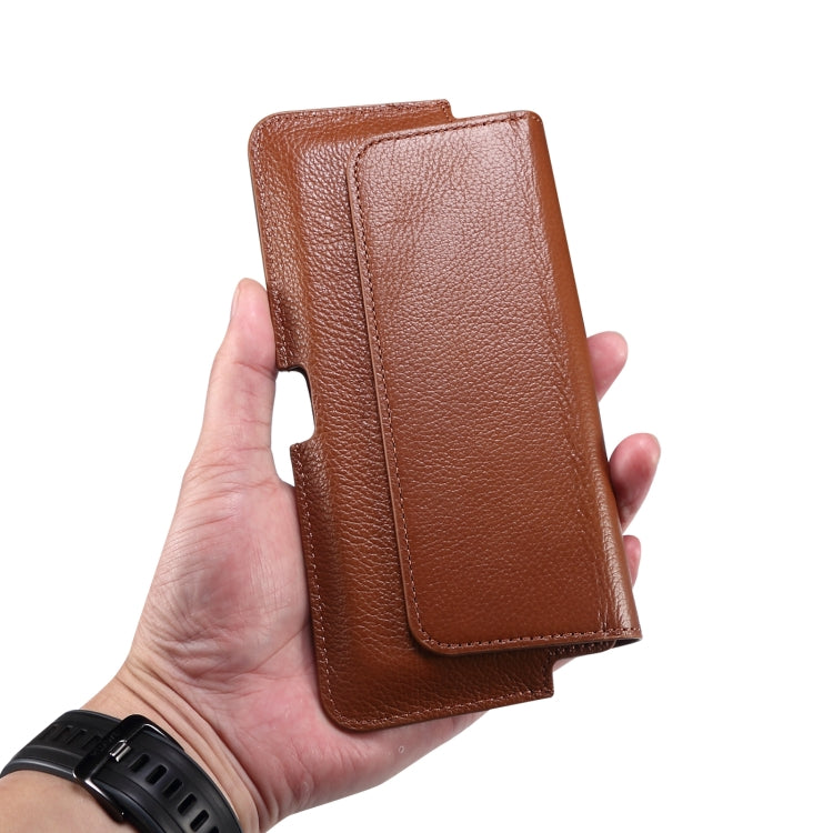 Universal Cow Leather Horizontal Mobile Phone Leather Case Waist Bag For 7.2 inch and Below Phones(Brown)