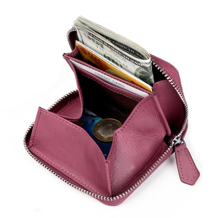 RFID Anti-theft Zipper Leather Coin Purse Coin Storage Bag(Purple)