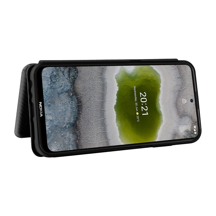 For Nokia X10 Carbon Fiber Texture Horizontal Flip TPU + PC + PU Leather Case with Card Slot(Black)