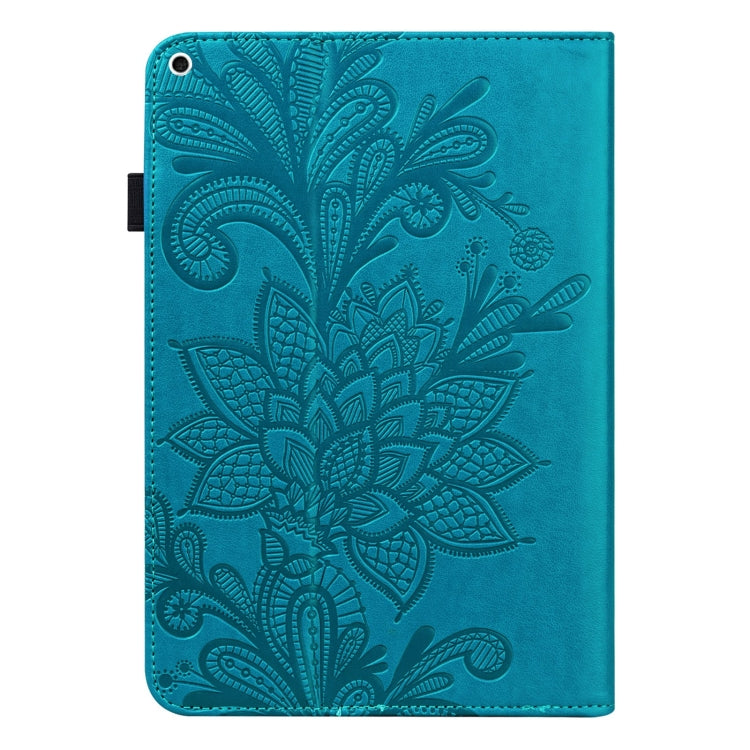 Lace Flower Embossing Pattern Horizontal Flip Leather Case with Holder & Card Slots & Wallet & Photo Frame & Sleep / Wake-up Function For iPad 9.7 2018 / 9.7 2017 / Air 2 / Air(Blue)