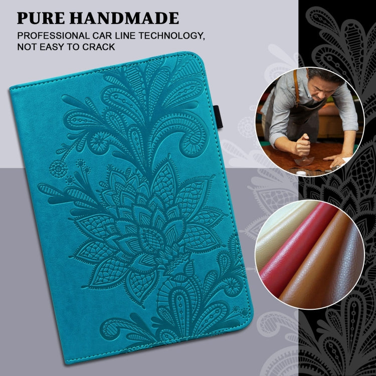 Lace Flower Embossing Pattern Horizontal Flip Leather Case with Holder & Card Slots & Wallet & Photo Frame & Sleep / Wake-up Function For iPad 9.7 2018 / 9.7 2017 / Air 2 / Air(Blue)