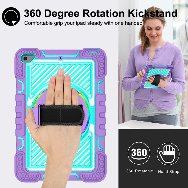 360 Degree Rotation Contrast Color Shockproof Silicone + PC Case with Holder & Hand Grip Strap & Shoulder Strap For iPad mini (2019) / 4(Purple+Mint Green)