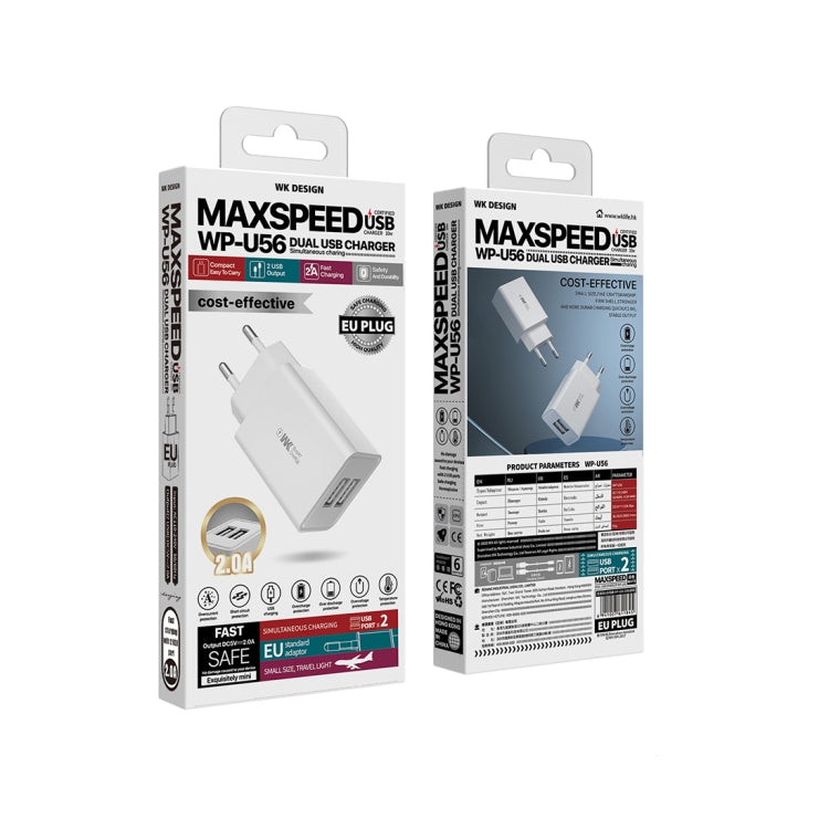 WK WP-U56 2A Dual USB Fast Charging Travel Charger Power Adapter, EU Plug - free shipping - PMC TechLife - Order now!