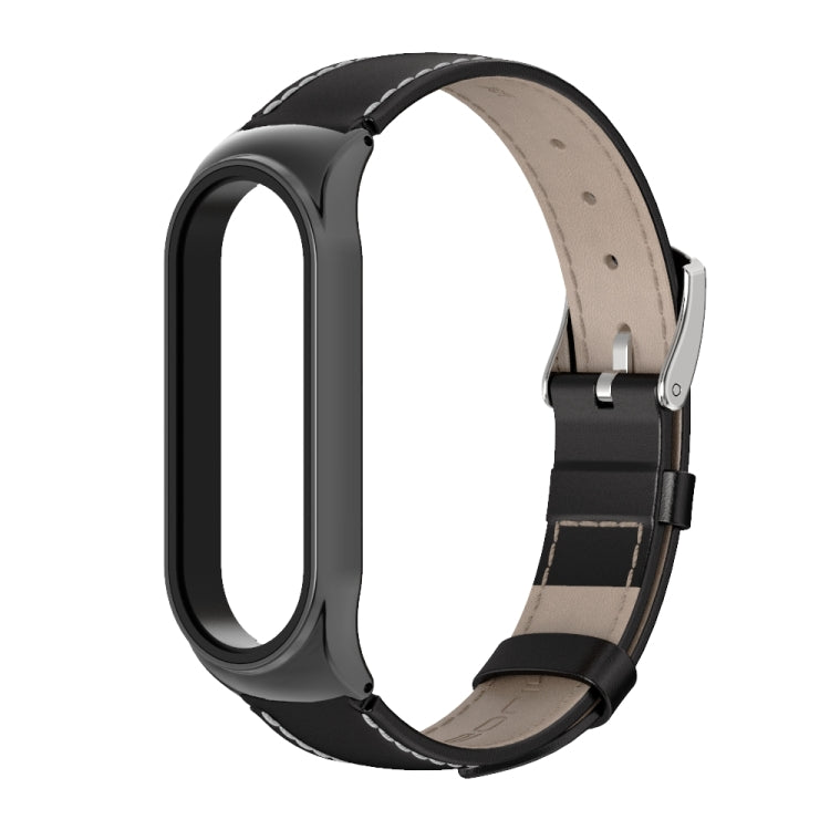 For Xiaomi Mi Band 6 / 5 / 4 / 3 Mijobs CS First Layer Cowhide Watch Band(Black) - Watch Bands by MIJOBS