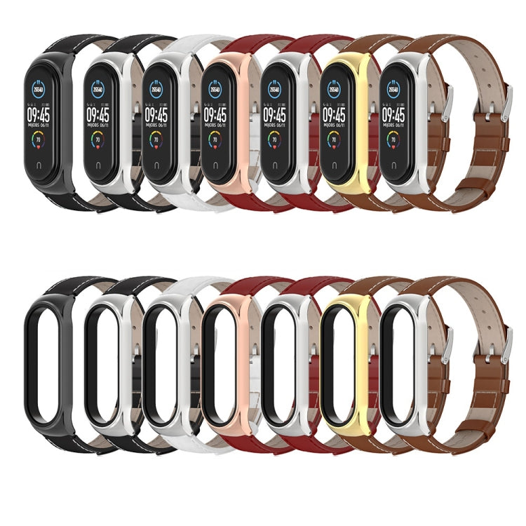 For Xiaomi Mi Band 6 / 5 / 4 / 3 Mijobs CS First Layer Cowhide Watch Band(Black + Silver) - Watch Bands by MIJOBS | Online Shopping South Africa | PMC TechLife | Buy Now Pay Later Mobicred