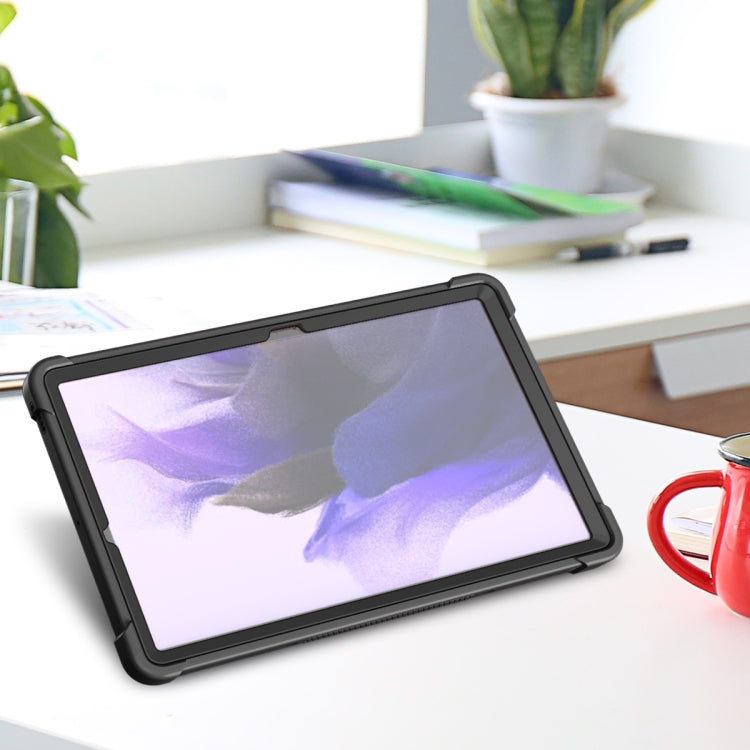 For Samsung Galaxy Tab S7 FE Silicone + PC Shockproof Protective Case with Holder(Black)