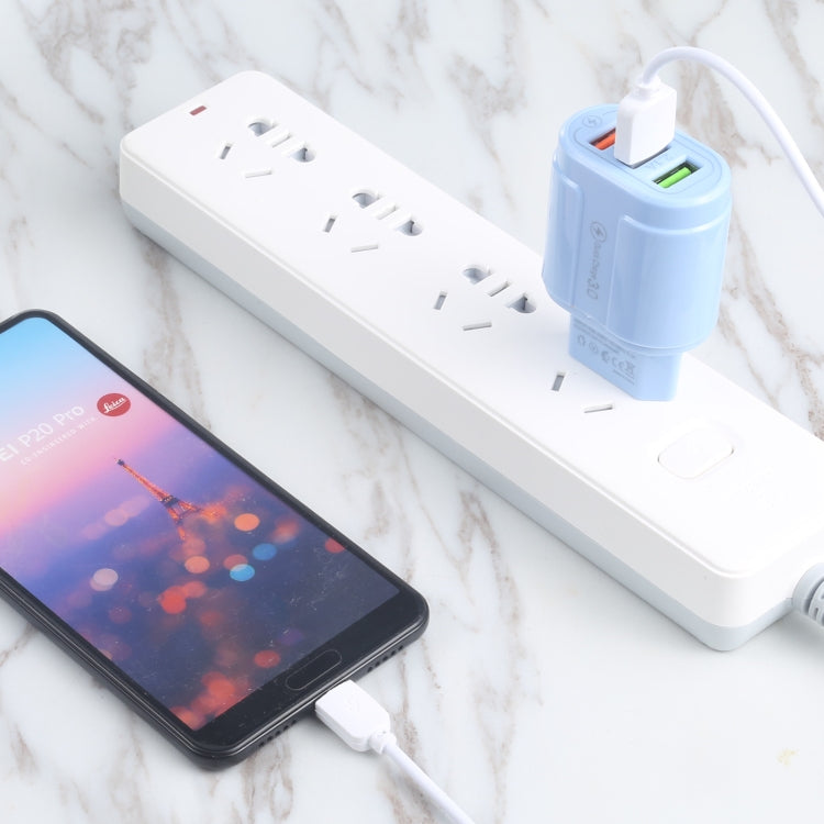 13-222 QC3.0 USB + 2.1A Dual USB Ports Macarons Travel Charger, EU Plug(Blue) - free shipping - PMC TechLife - Order now!