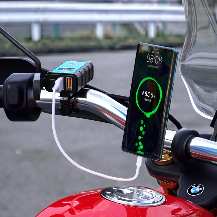 WUPP ZH-1422A2 DC12-24V Motorcycle Square Dual USB Fast Charging Charger with Switch + Voltmeter + Integrated SAE Socket + 1m SAE Socket Cable - Battery Charger by WUPP | Online Shopping South Africa | PMC TechLife | Buy Now Pay Later Mobicred
