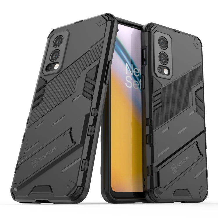 For OnePlus Nord 2 5G Punk Armor 2 in 1 PC + TPU Shockproof Case with Invisible Holder(Black)