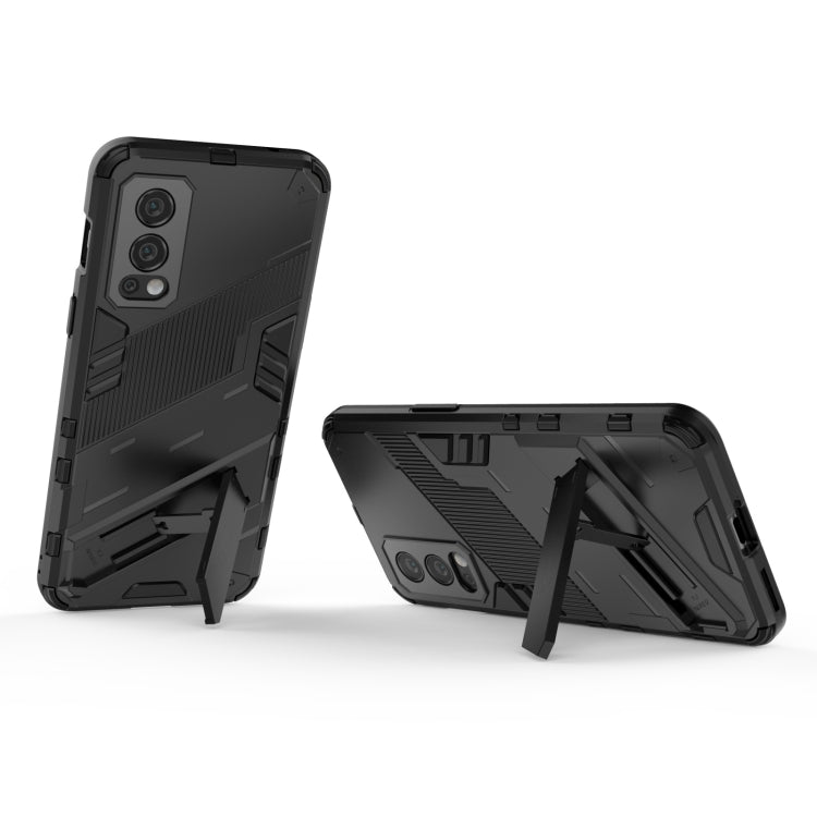 For OnePlus Nord 2 5G Punk Armor 2 in 1 PC + TPU Shockproof Case with Invisible Holder(Black)