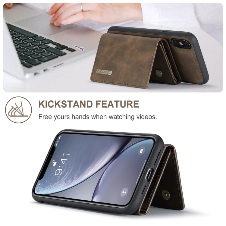 DG.MING M1 Series 3-Fold Multi Card Wallet Back Cover Shockproof Case with Holder Function For iPhone X(Coffee)