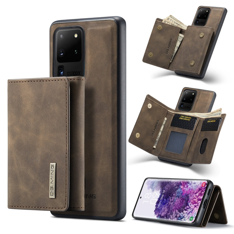 For Samsung Galaxy S20 Ultra DG.MING M1 Series 3-Fold Multi Card Wallet Back Cover Shockproof Case with Holder Function(Coffee)