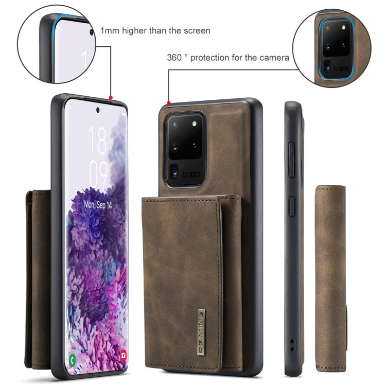 For Samsung Galaxy S20 Ultra DG.MING M1 Series 3-Fold Multi Card Wallet Back Cover Shockproof Case with Holder Function(Coffee)