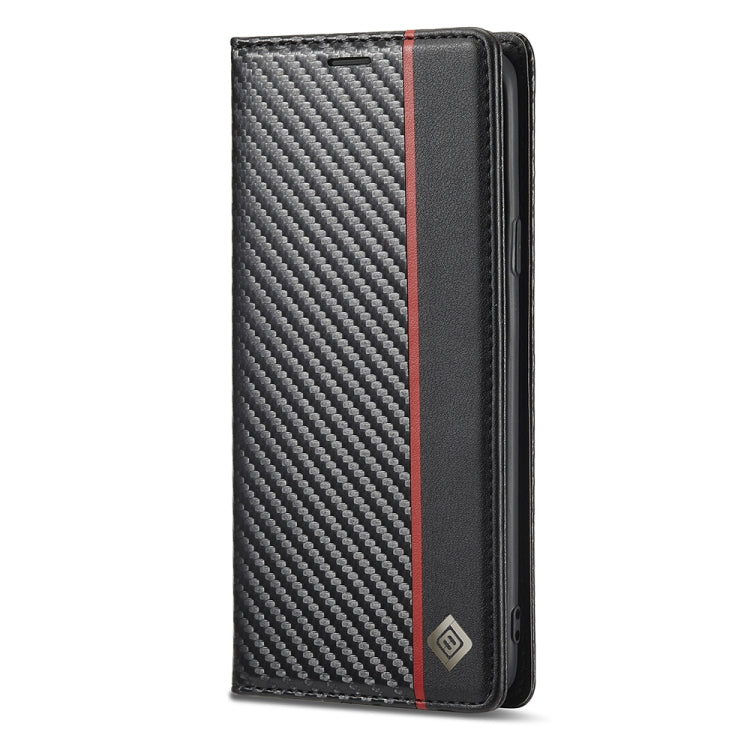 LC.IMEEKE Carbon Fiber PU + TPU Horizontal Flip Leather Case with Holder & Card Slot & Wallet For Samsung Galaxy S9+(Vertical Black)