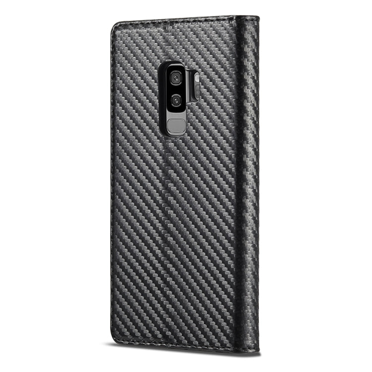 LC.IMEEKE Carbon Fiber PU + TPU Horizontal Flip Leather Case with Holder & Card Slot & Wallet For Samsung Galaxy S9+(Vertical Black)