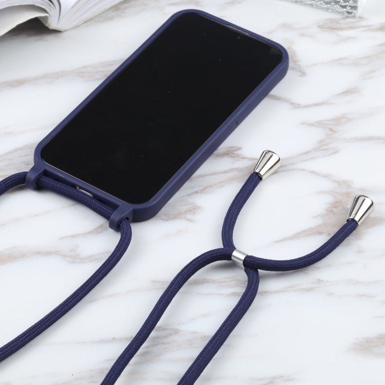 For iPhone 13 Pro Max Candy Colors TPU Protective Case with Lanyard (Dark Blue)