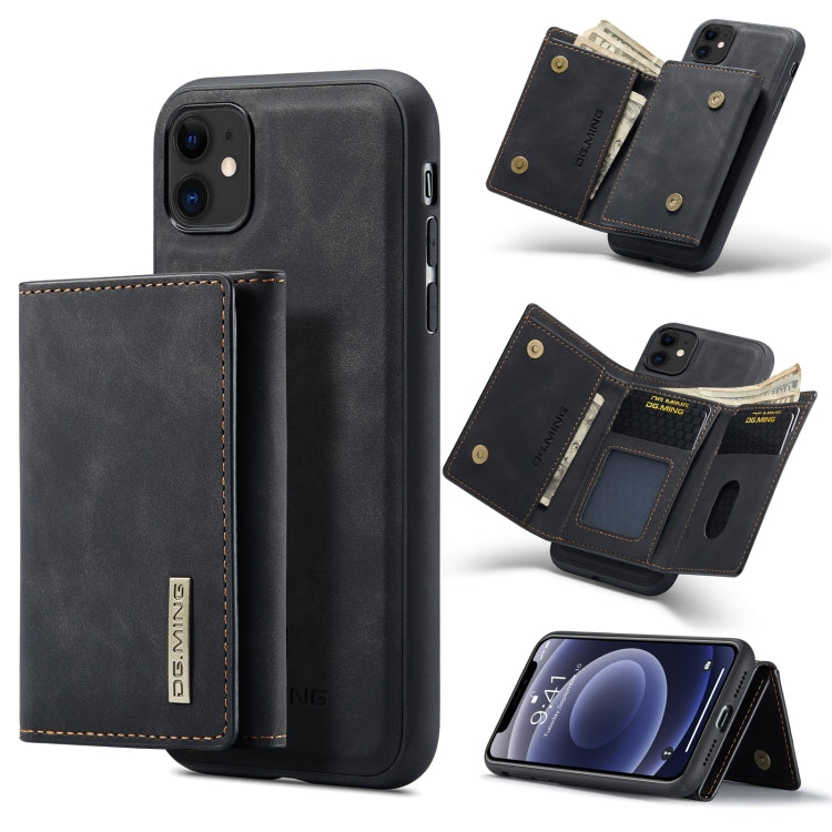 DG.MING M1 Series 3-Fold Multi Card Wallet Back Cover Shockproof Case with Holder Function For iPhone 11(Black)