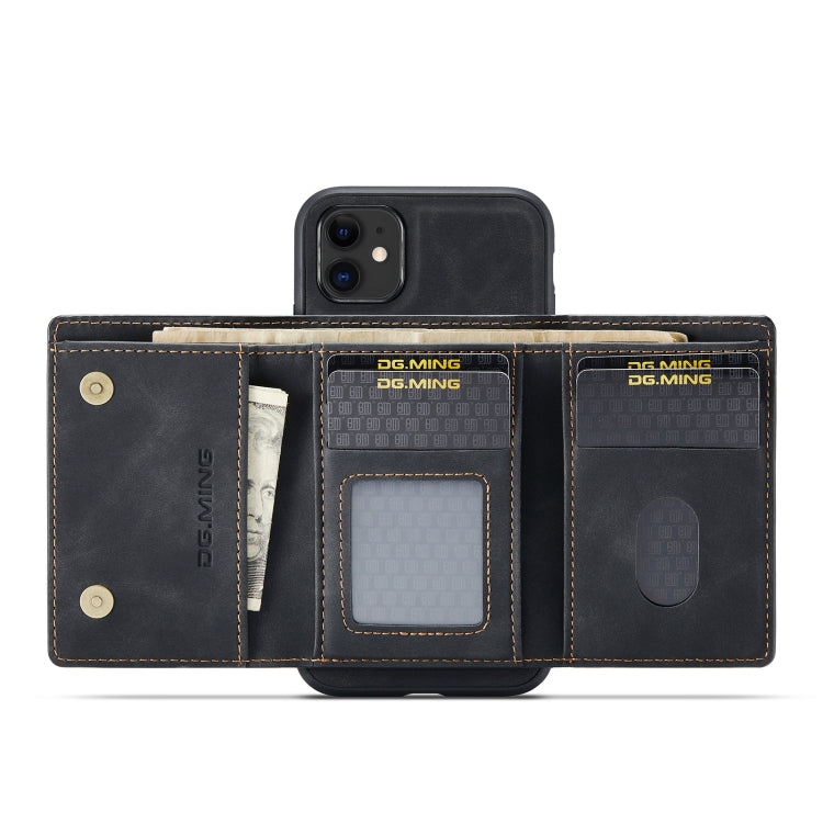 DG.MING M1 Series 3-Fold Multi Card Wallet Back Cover Shockproof Case with Holder Function For iPhone 11(Black)