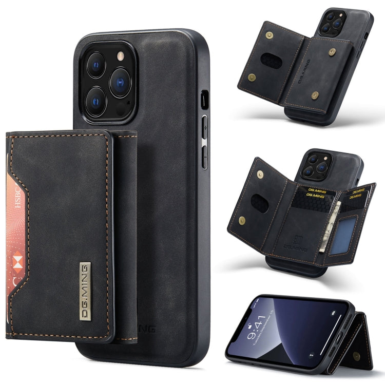 For iPhone 13 Pro DG.MING M2 Series 3-Fold Card Bag Shockproof Case with Wallet & Holder Function (Black)