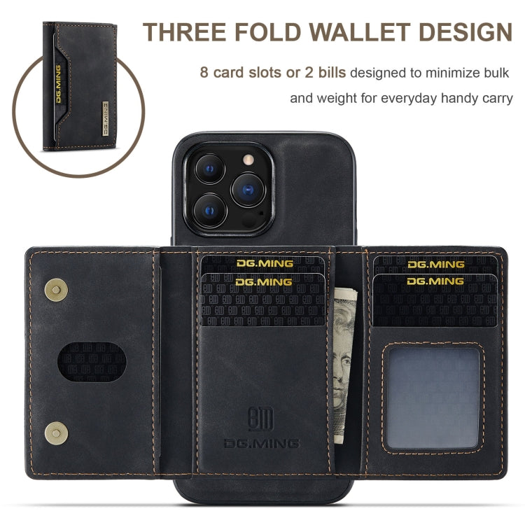 For iPhone 13 Pro DG.MING M2 Series 3-Fold Card Bag Shockproof Case with Wallet & Holder Function (Black)