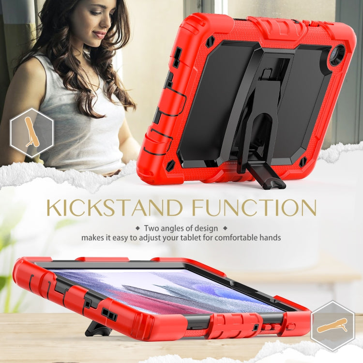 Shockproof Colorful Silica Gel + PC Protective Case with Holder & Shoulder Strap For Samsung Galaxy A7 Lite T220 / T225(Red)