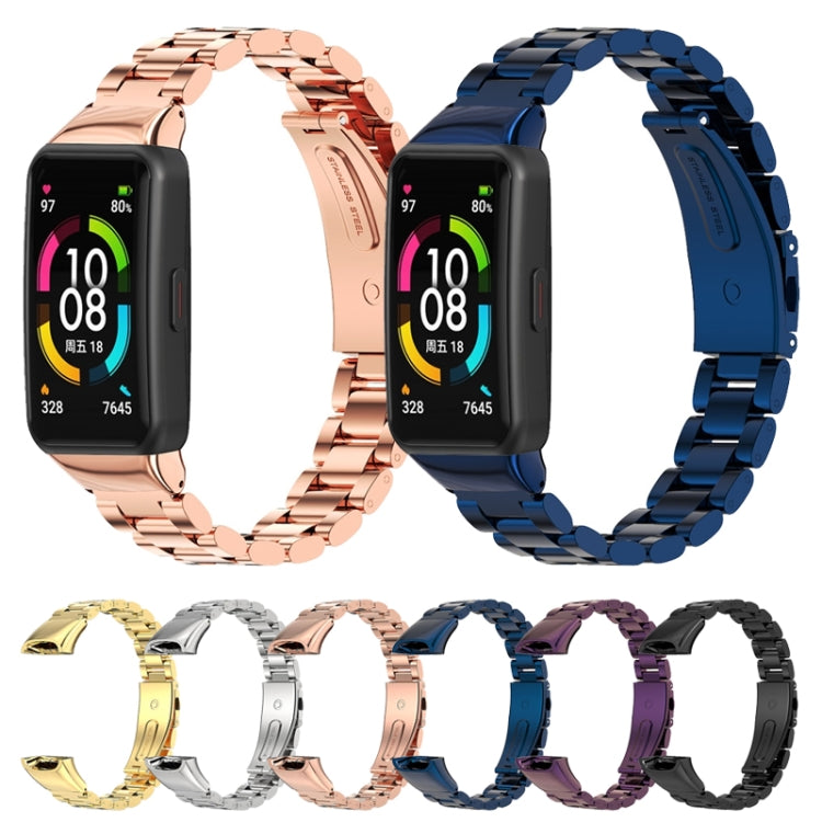 For Huawei Band 6 / Honor Band 6 / 7 MIJOBS Three Strains Stainless Steel Metal Buckle Watch Band(Rose Gold) - Watch Bands by MIJOBS | Online Shopping South Africa | PMC TechLife | Buy Now Pay Later Mobicred