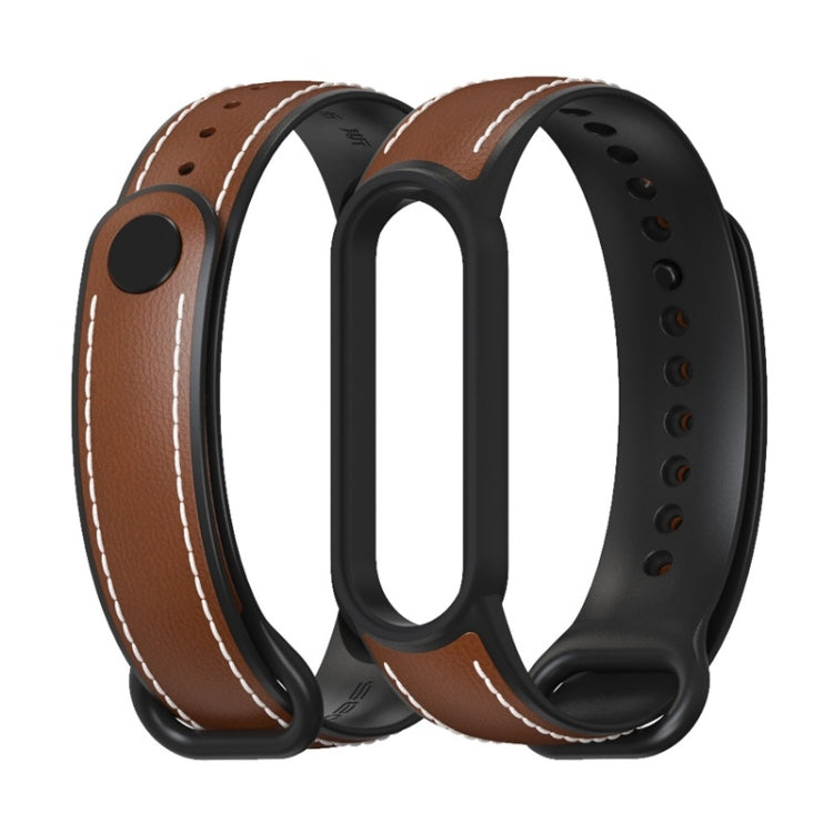 For Xiaomi Mi Band 5/6/7 MIJOBS TPU + Leather Watch Band(Brown+Black) - Watch Bands by MIJOBS