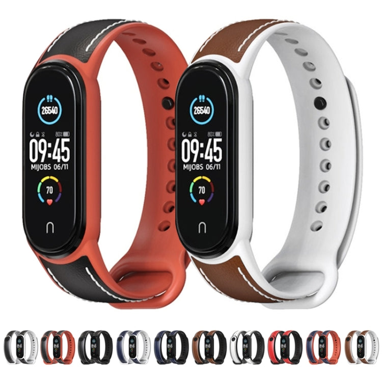 For Xiaomi Mi Band 5/6/7 MIJOBS TPU + Leather Watch Band(Brown+Black) - Watch Bands by MIJOBS