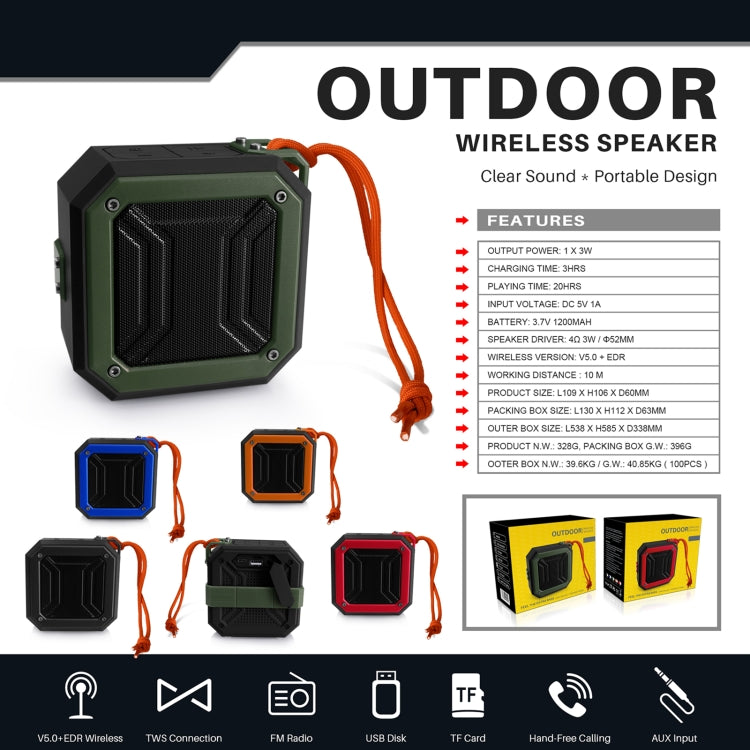 New Rixing NR-103 Mini TWS Bluetooth Speaker with Lanyard(Black)