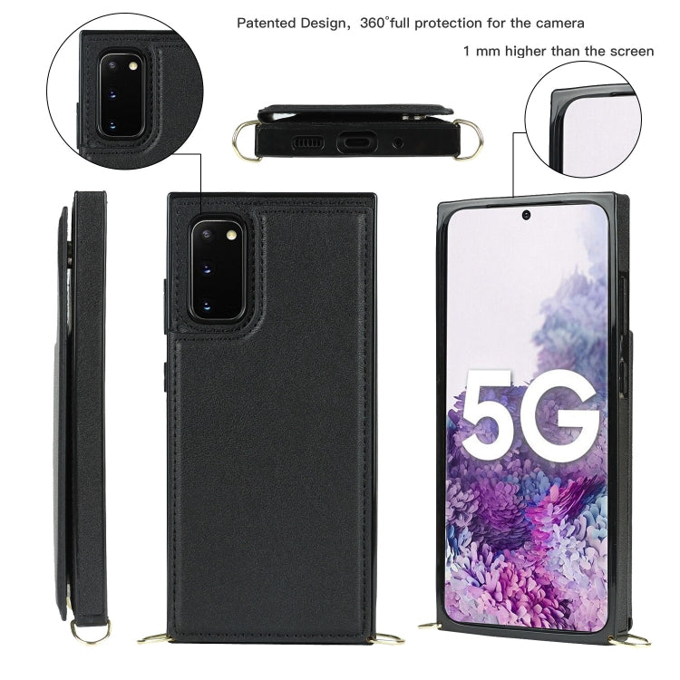 For Samsung Galaxy S20 Cross-body Square Double Buckle Flip Card Bag TPU+PU Case with Card Slots & Wallet & Photo & Strap(Black)