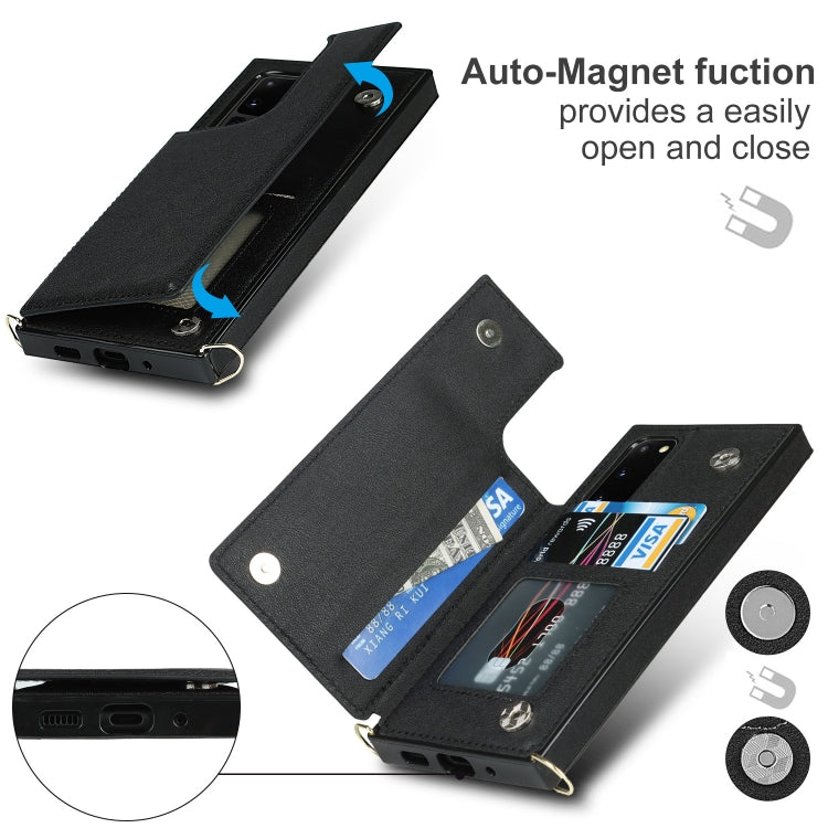 For Samsung Galaxy S20 Cross-body Square Double Buckle Flip Card Bag TPU+PU Case with Card Slots & Wallet & Photo & Strap(Black)