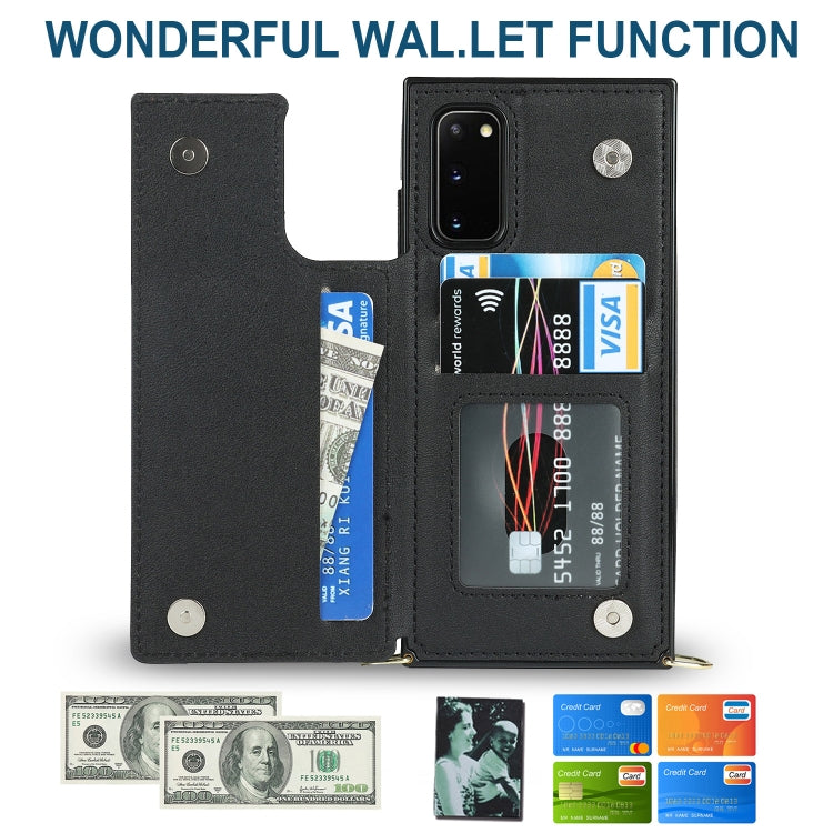 For Samsung Galaxy S20 Cross-body Square Double Buckle Flip Card Bag TPU+PU Case with Card Slots & Wallet & Photo & Strap(Black)