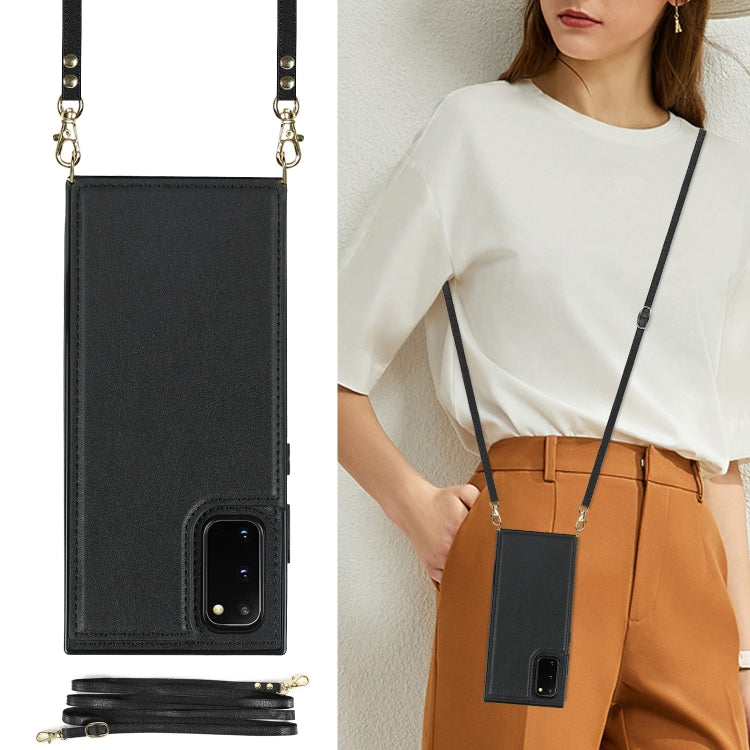 For Samsung Galaxy S20 Cross-body Square Double Buckle Flip Card Bag TPU+PU Case with Card Slots & Wallet & Photo & Strap(Black)