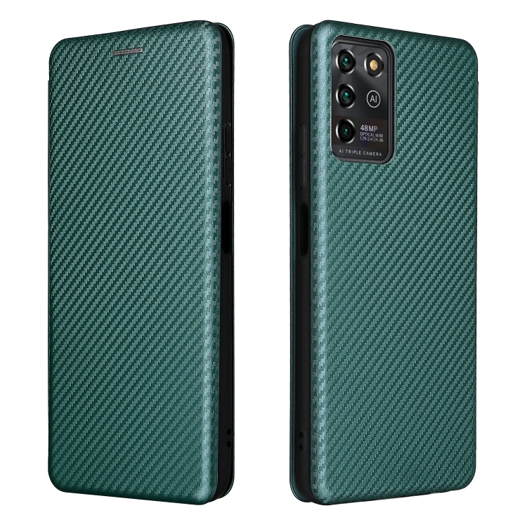 For ZTE Blade V30 Vita Carbon Fiber Texture Horizontal Flip TPU + PC + PU Leather Case with Card Slot(Green)