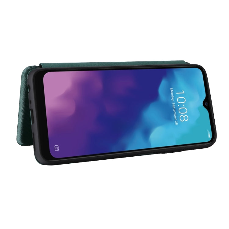 For ZTE Blade V30 Vita Carbon Fiber Texture Horizontal Flip TPU + PC + PU Leather Case with Card Slot(Green)