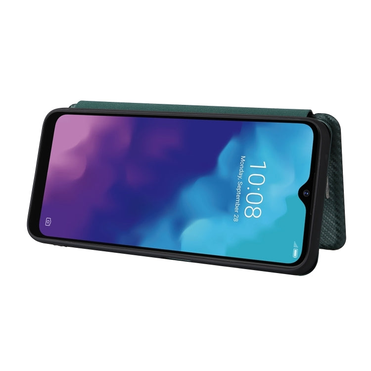 For ZTE Blade V30 Vita Carbon Fiber Texture Horizontal Flip TPU + PC + PU Leather Case with Card Slot(Green)