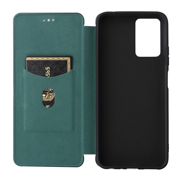For ZTE Blade V30 Vita Carbon Fiber Texture Horizontal Flip TPU + PC + PU Leather Case with Card Slot(Green)
