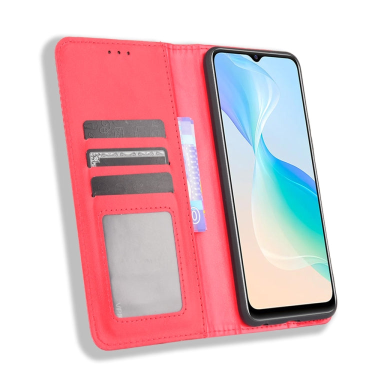 For vivo Y33s / Y21 / Y21s Magnetic Buckle Retro Crazy Horse Texture Horizontal Flip Leather Case with Holder & Card Slots & Photo Frame(Red)