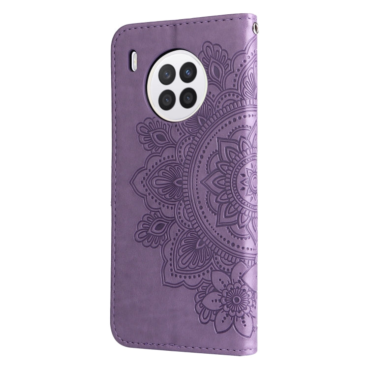 For Huawei nova 8i / Honor 50 Lite 7-petal Flowers Embossed Flip Leather Phone Case with Holder & Card Slots(Light Purple)