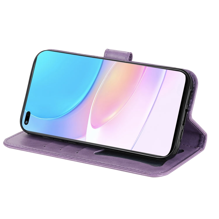 For Huawei nova 8i / Honor 50 Lite 7-petal Flowers Embossed Flip Leather Phone Case with Holder & Card Slots(Light Purple)