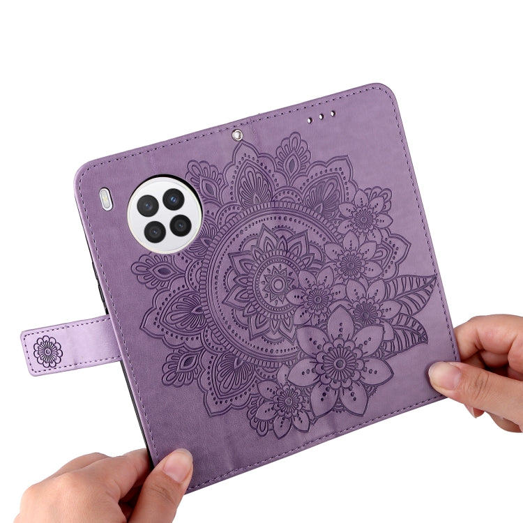 For Huawei nova 8i / Honor 50 Lite 7-petal Flowers Embossed Flip Leather Phone Case with Holder & Card Slots(Light Purple) - free shipping - PMC TechLife - Order now!