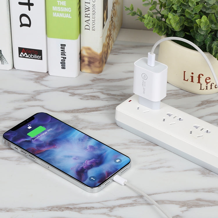 SDC-20W PD USB-C / Type-C Travel Charger + 1m 20W USB-C / Type-C to 8 Pin Data Cable Set, EU Plug(White) - free shipping - PMC TechLife - Order now!