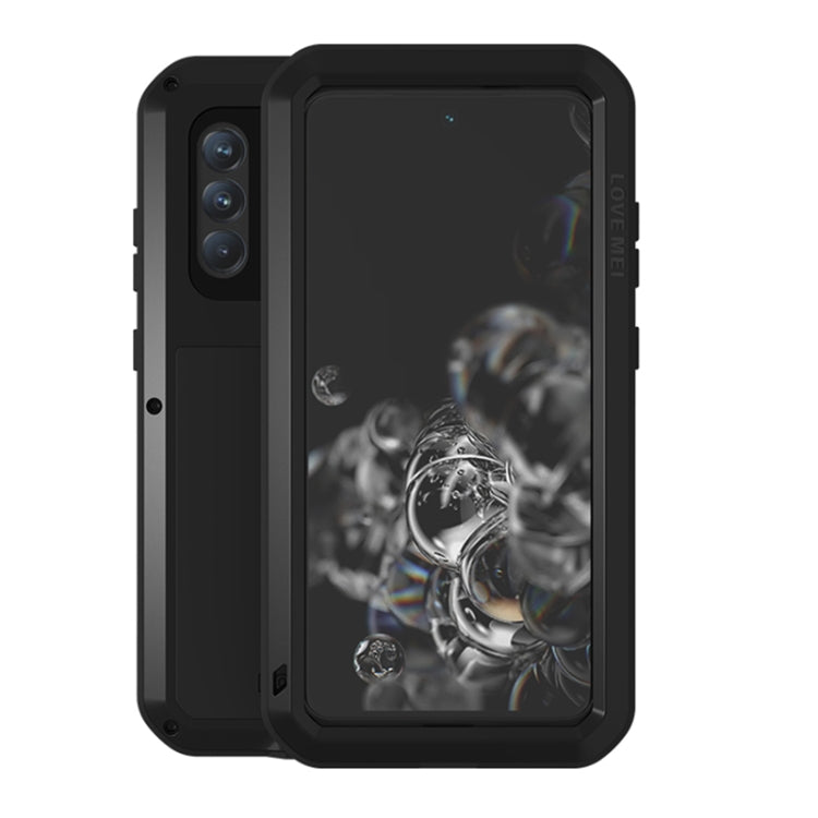 For Samsung Galaxy S21 FE LOVE MEI Metal Shockproof Water-resistant Dustproof Protective Phone Case with Glass(Black)